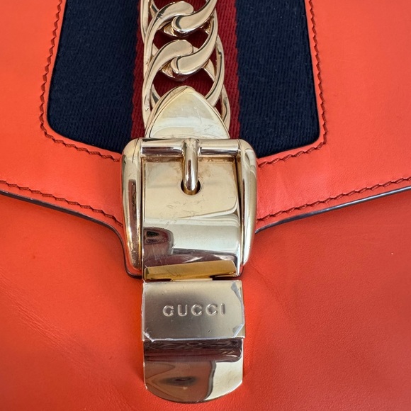 Gucci Silvie Orange Leather Shoulder Bag - Picture 9 of 14